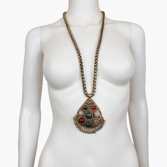 NWOT CABI Casablanca Gold Tone Teardrop Pendant Statement Necklace w/ Real Stone - Picture 3 of 7